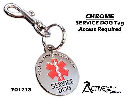 ActiveDogs.com Double Sided Service Dog Chrome Tag, ADA Access Required Federal Law Clip Tag w/Red Medical Alert Symbol - 1.25"