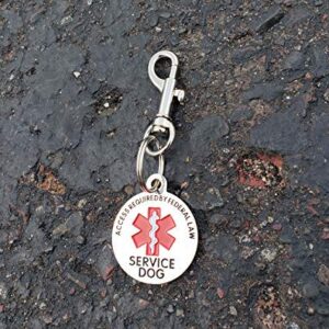 ActiveDogs.com Double Sided Service Dog Chrome Tag, ADA Access Required Federal Law Clip Tag w/Red Medical Alert Symbol - 1.25"