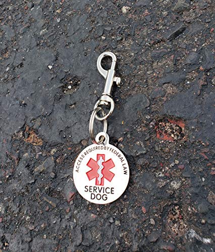 ActiveDogs.com Double Sided Service Dog Chrome Tag, ADA Access Required Federal Law Clip Tag w/Red Medical Alert Symbol - 1.25"