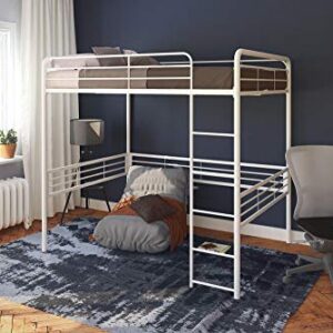 DHP Full Metal Loft Bed with Ladder Space-Saving Design, White