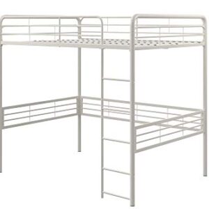 DHP Full Metal Loft Bed with Ladder Space-Saving Design, White