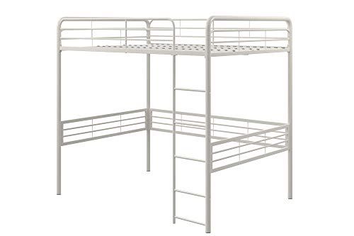 DHP Full Metal Loft Bed with Ladder Space-Saving Design, White