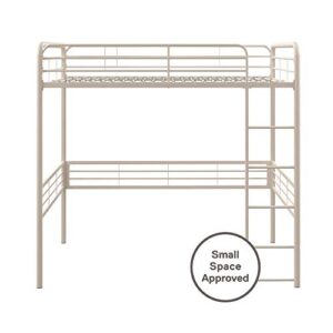 DHP Full Metal Loft Bed with Ladder Space-Saving Design, White