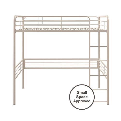 DHP Full Metal Loft Bed with Ladder Space-Saving Design, White