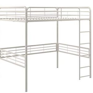 DHP Full Metal Loft Bed with Ladder Space-Saving Design, White