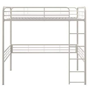 DHP Full Metal Loft Bed with Ladder Space-Saving Design, White