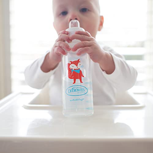 Dr. Brown’s® Milestones™ Narrow Sippy Bottle, 100% Silicone Soft Sippy Spout, 8oz/250mL, Fox & Lion, 6m+