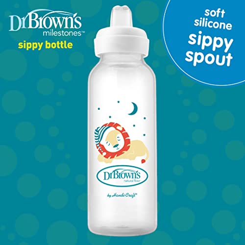 Dr. Brown’s® Milestones™ Narrow Sippy Bottle, 100% Silicone Soft Sippy Spout, 8oz/250mL, Fox & Lion, 6m+