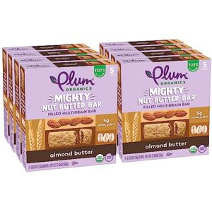 plum organics | mighty nut butter snack bars | organic toddler & kids snacks | almond butter | 0.67 ounce bar (40 total)