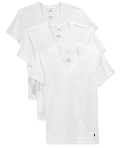 POLO Ralph Lauren Men's Classic Fit Cotton V-Neck Tee, White/Cruise Navy, XX-Large