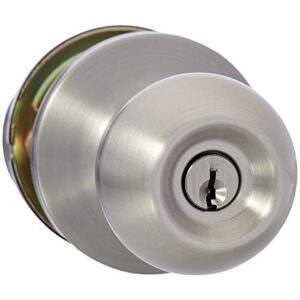 amazon basics exterior door knob with lock, standard ball, satin nickel