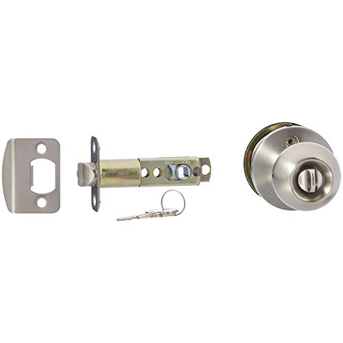 Amazon Basics Exterior Door Knob With Lock, Standard Ball, Satin Nickel