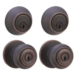 amazon basics exterior knob with lock and deadbolt, classic, oil rubbed bronze, set of 2