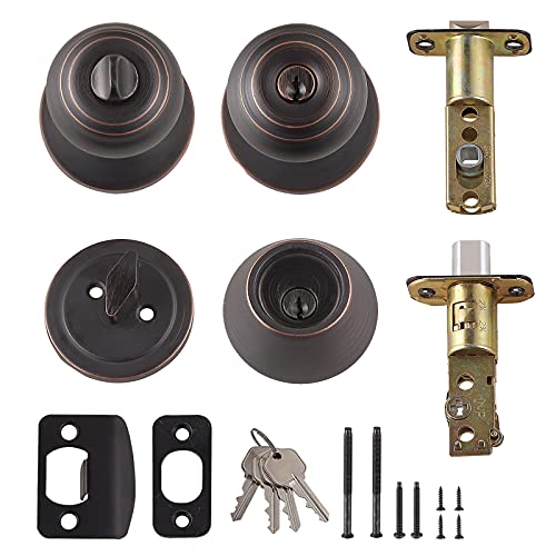 Amazon Basics Exterior Knob With Lock and Deadbolt, Classic, Oil Rubbed Bronze, Set of 2