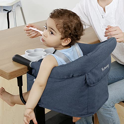 Hook On Chair with Tray, Fold-Flat Storage and Tight Fixing Clip on High Chair for Babies and Toddlers, Portable High Chair Booster Seat for Home Dining Table and Travel (Blue)