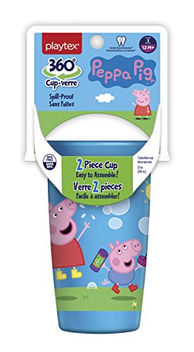 Playtex Sipsters Stage 2 360 Degree Peppa Pig Spill-Proof, Leak-Proof, Break-Proof Spoutless Cup for Girls, 10 Ounce - 2 Piece Cup with lid