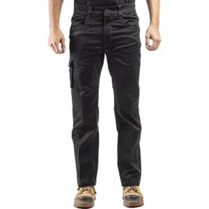 caterpillar men's operator flex work pants featuring stretch fabric, cargo pocket, and bootcut leg opening, black, 34/32