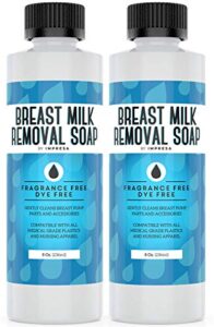 impresa [2 pack] breast milk removal soap - clean your breast pump parts, bottles, nipples and nursing apparel quick – made in usa – no fragrances or dyes - 16 total ounces