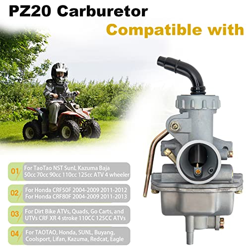 PZ20 Carburetor for Taotao NST SunL Kazuma Baja 50cc 70cc 90cc 110cc 125cc Carburetor ATV Go karts Moped Scooter 4 Stroke Engine 4 Wheeler, 110 Carburetor PZ20 Carb