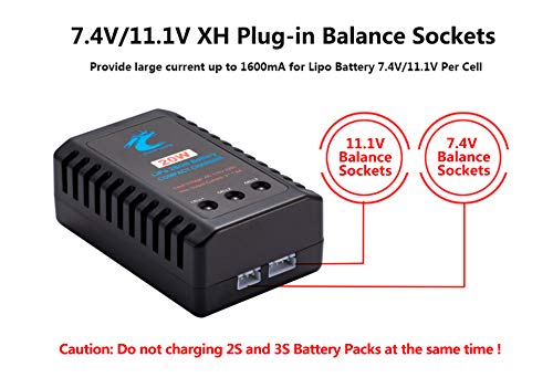 OL-3 Airsoft Lipo Charger, 2 -3 Cells 20W Li-Po Charger for Airsoft & RC Car 7.4V / 11.1V Battery Packs with 1.6A Output, 2S to 3S XH Connector