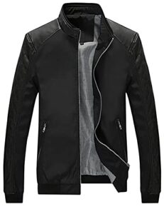 springrain men's lightweight bomber jacket zip up windbreaker softshell outdoor jacket coat (large, black)
