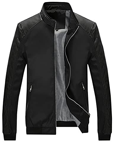 Springrain Men's Lightweight Bomber Jacket Zip Up Windbreaker Softshell Outdoor Jacket Coat (Large, Black)