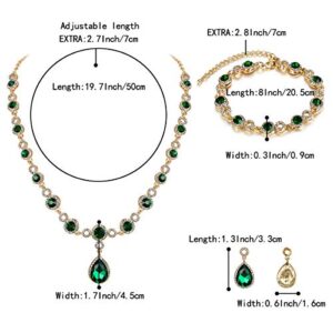 BriLove Wedding Bridal Necklace Bracelet Earrings Jewelry Set for Women Crystal Infinity Figure 8 Teardrop Y-Necklace Dangle Earrings Tennis Bracelet Set Emerald Color Gold-Toned May Birthstone