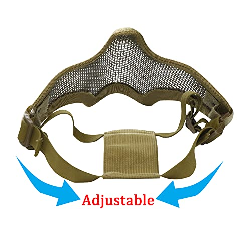 AOUTACC Airsoft Half Face Mask Steel Mesh and Goggles Set, Skull Tactical Masks Protection Gear for Paintball BBS CS Nerf Game Cosplay Halloween Costume Accessories (Tan Camo)