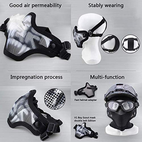 AOUTACC Airsoft Half Face Mask Steel Mesh and Goggles Set, Skull Tactical Masks Protection Gear for Paintball BBS CS Nerf Game Cosplay Halloween Costume Accessories (Tan Camo)