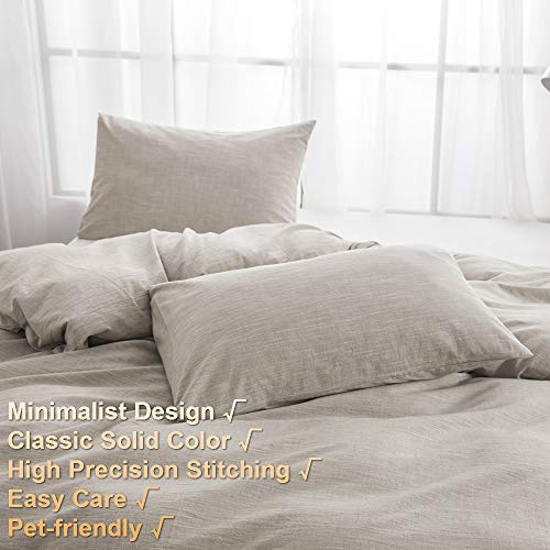 BFS HOME Stonewashed Cotton/Linen Duvet Cover King, 3-Piece Comforter Cover Set, Breathable and Skin-Friendly Bedding Set (Khaki, King)