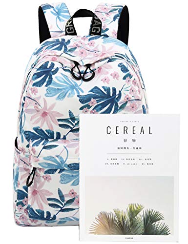 mygreen Backpacks for Kids, Flowers and Leaves Backpack Light Daypack School Bag Shoulder Bags Handbag White-Medium