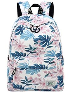 mygreen backpacks for kids, flowers and leaves backpack light daypack school bag shoulder bags handbag white-medium