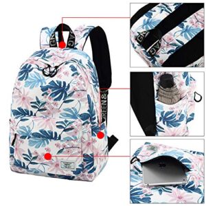 mygreen Backpacks for Kids, Flowers and Leaves Backpack Light Daypack School Bag Shoulder Bags Handbag White-Medium