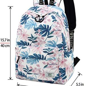 mygreen Backpacks for Kids, Flowers and Leaves Backpack Light Daypack School Bag Shoulder Bags Handbag White-Medium