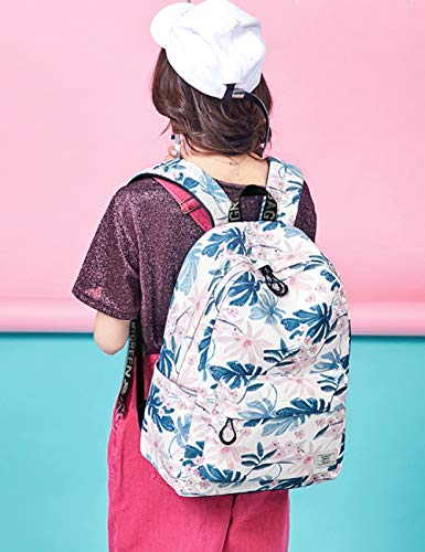 mygreen Backpacks for Kids, Flowers and Leaves Backpack Light Daypack School Bag Shoulder Bags Handbag White-Medium