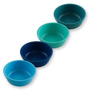 re play made in usa 12 oz. reusable plastic bowls, pack of 4 without lid - dishwasher and microwave safe bowls for snacks and everyday dining - toddler bowl set 5.75" x 5.75" x 2", true blue