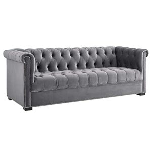 modway eei-3064 heritage tufted performance velvet upholstered chesterfield sofa with nailhead trim in gray