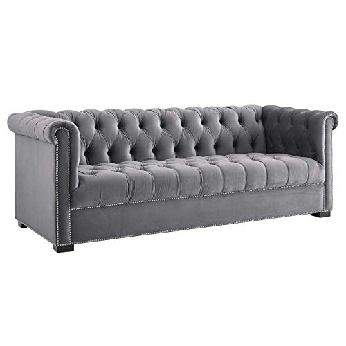 Modway EEI-3064 Heritage Tufted Performance Velvet Upholstered Chesterfield Sofa with Nailhead Trim in Gray