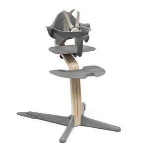 stokke nomi high chair, grey/natural - inspires active sitting - tool-free, seamless adjustability - includes baby set with removable harness for children 6-24 months