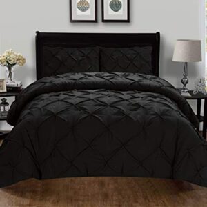 Elegant Comfort Luxury Super-Soft Coziest 1500 Thread Count Egyptian Quality 3-Piece Pintuck Design Duvet Cover Set, (Insert Comforter Protector) Wrinkle-Free, King/California King, Black