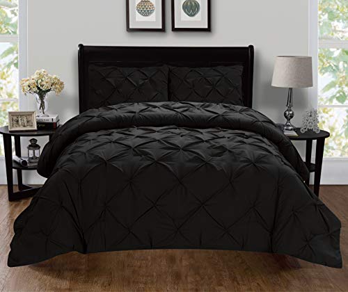 Elegant Comfort Luxury Super-Soft Coziest 1500 Thread Count Egyptian Quality 3-Piece Pintuck Design Duvet Cover Set, (Insert Comforter Protector) Wrinkle-Free, King/California King, Black