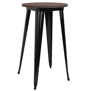flash furniture james 24" round black metal indoor bar height table with walnut rustic wood top