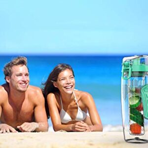Fruit Infuser Water Bottle 32oz Willceal- Durable, Large - BPA Free Tritan, Flip Lid, Leak Proof Design - Sports, Camping (Mint)