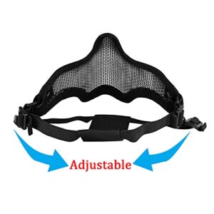 AOUTACC Airsoft Half Face Mask Steel Mesh and Goggles Set, Skull Tactical Masks Protection Gear for Paintball BBS CS Nerf Game Cosplay Halloween Costume Accessories (Black Skull)