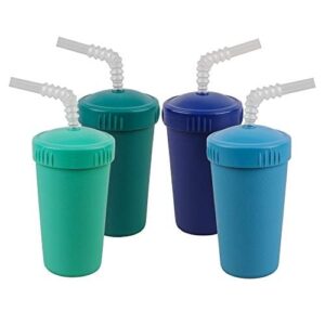 Re Play 10 Oz. Made In USA Straw Cups with Reversible Bendy Straw - Made from Heavyweight Recycled Milk Jugs- BPA Free- Dishwasher & Microwave Safe - True Blus - Pack of 4