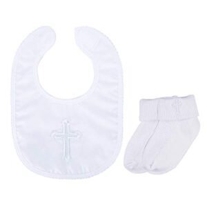 infant baby boys' girls' christening baptism embroidered cross bib and socks for outfits