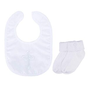 Infant Baby Boys' Girls' Christening Baptism Embroidered Cross Bib and Socks for Outfits