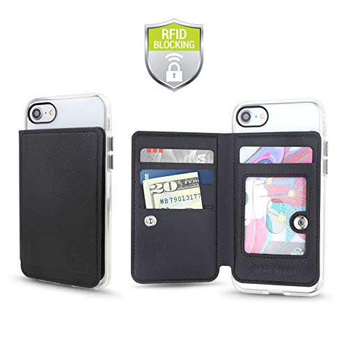 Cell Phone Wallet for Back of Phone, Stick On Wallet Credit Card ID Holder with RFID Protection Compatible with iPhone, Galaxy & Most Smartphones and Cases Black