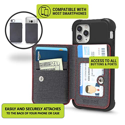 Cell Phone Wallet for Back of Phone, Stick On Wallet Credit Card ID Holder with RFID Protection Compatible with iPhone, Galaxy & Most Smartphones and Cases Black