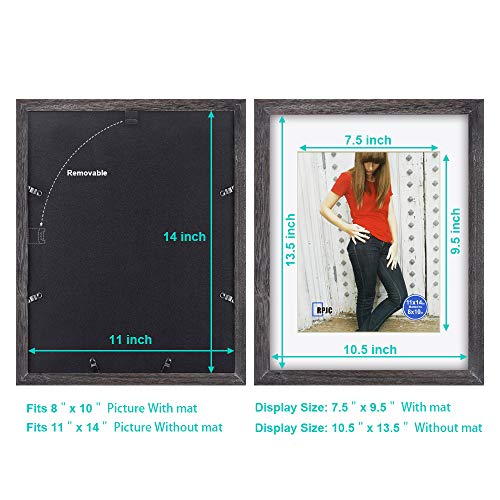 RPJC 11x14 inch Picture Frame Made of Solid Wood and High Definition Glass Display Pictures 8x10 with Mat or 11x14 Without Mat for Wall Mounting Photo Frame Driftwood Finish